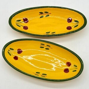 Decormain Bleu Med Yellow & Green Small Serving Bowls Hand Painted Cherries 9x5"